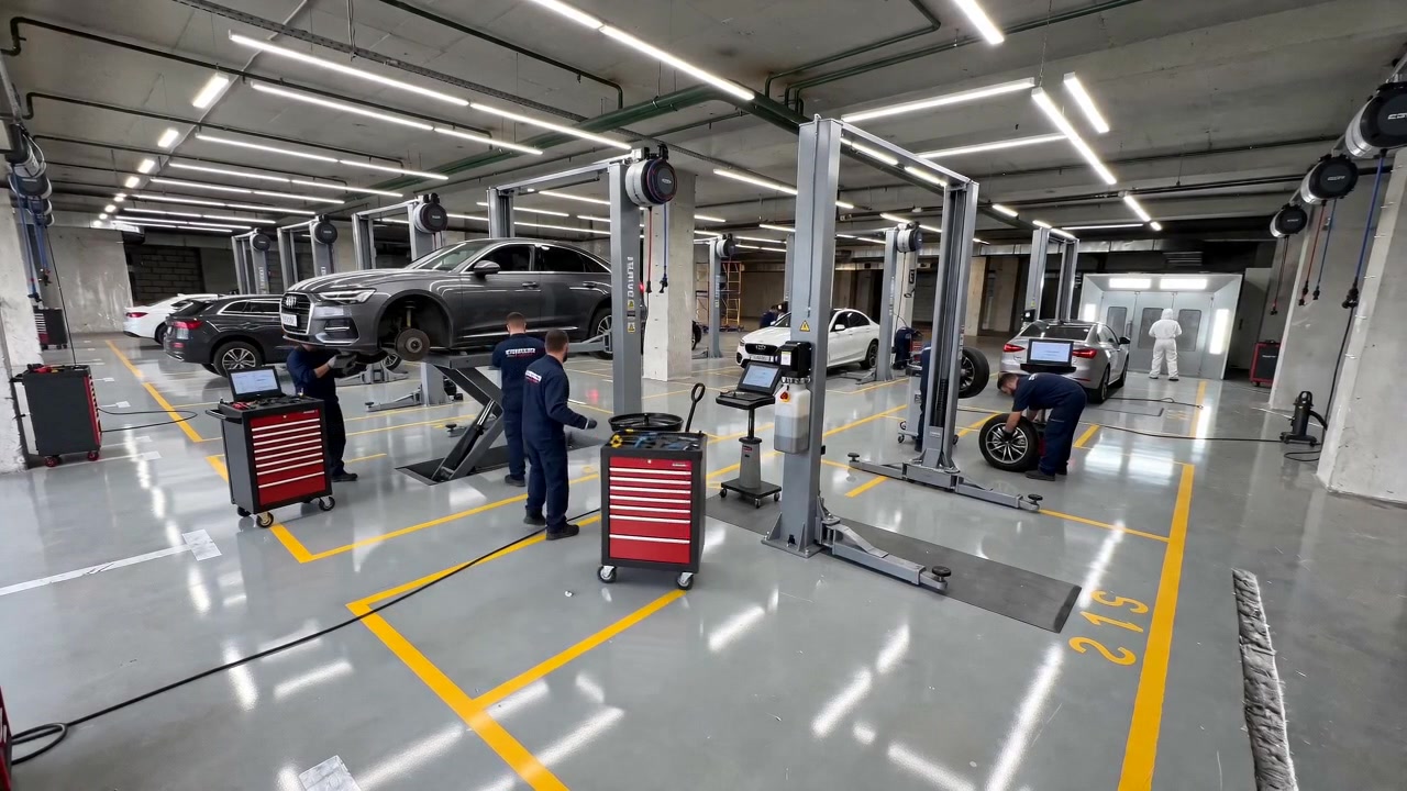 Помещение под автосервис с открытыми воротами и грузовым въездом
