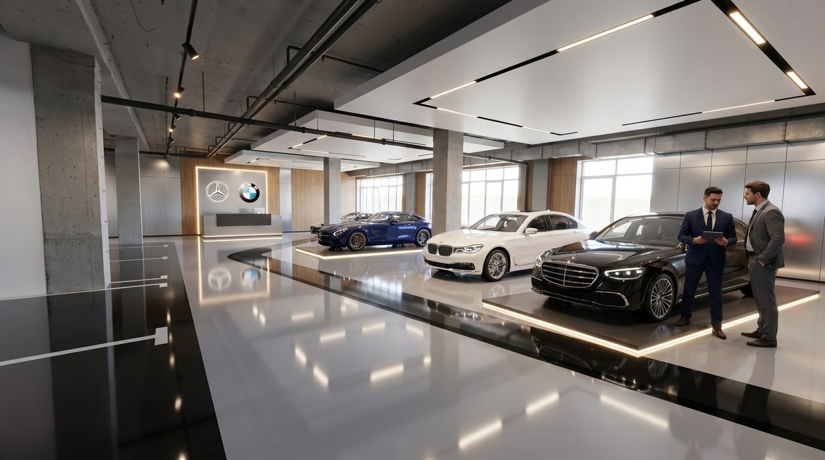 Помещение под автосалон — выставочные образцы Mercedes и BMW